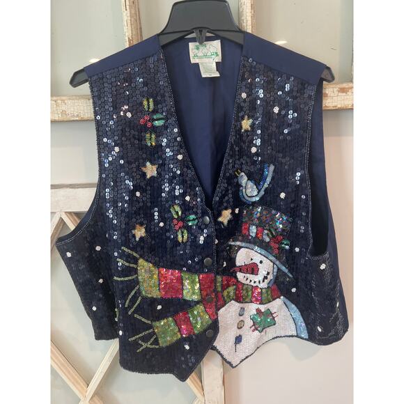 The Quacker Factory size 1X sequined snowman vest - Picture 1 of 3
